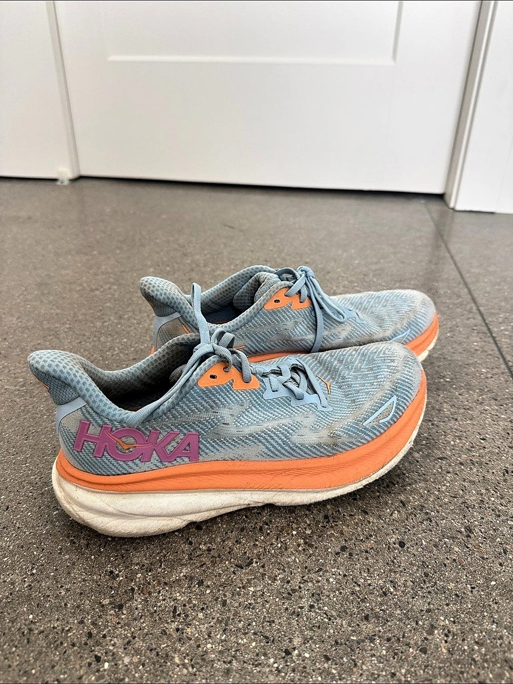 Hoka Clifton 9 Women's Athletic Shoes Blue & Orange US 8.5 B